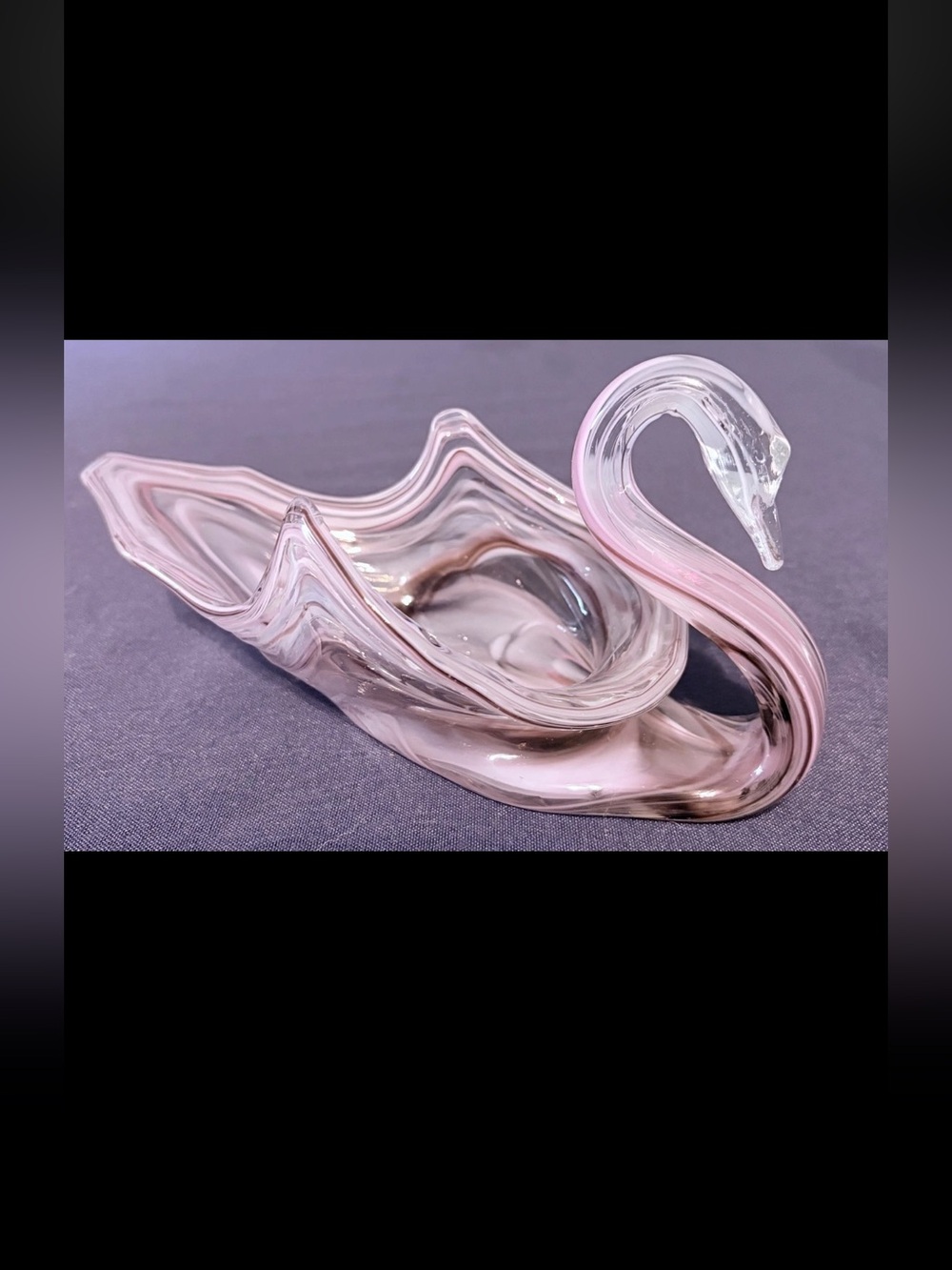 Art Glass Swan Trinket Dish Pink Candy Bowl Mid Century Figural